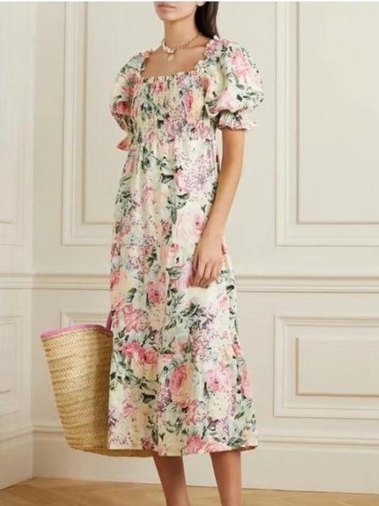 Faithfull the Brand Dresses & Skirts - Faithfull the Brand Pink Floral Puff-Sleeve Midi Dress